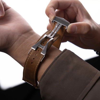Mecha Leather Folding Clasp Band for Apple Watch