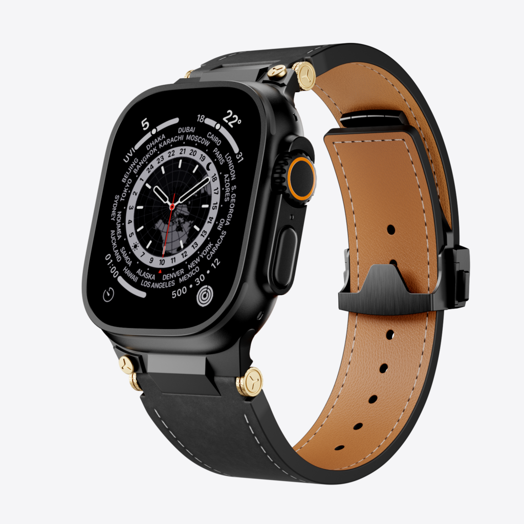Mecha Leather Folding Clasp Band for Apple Watch