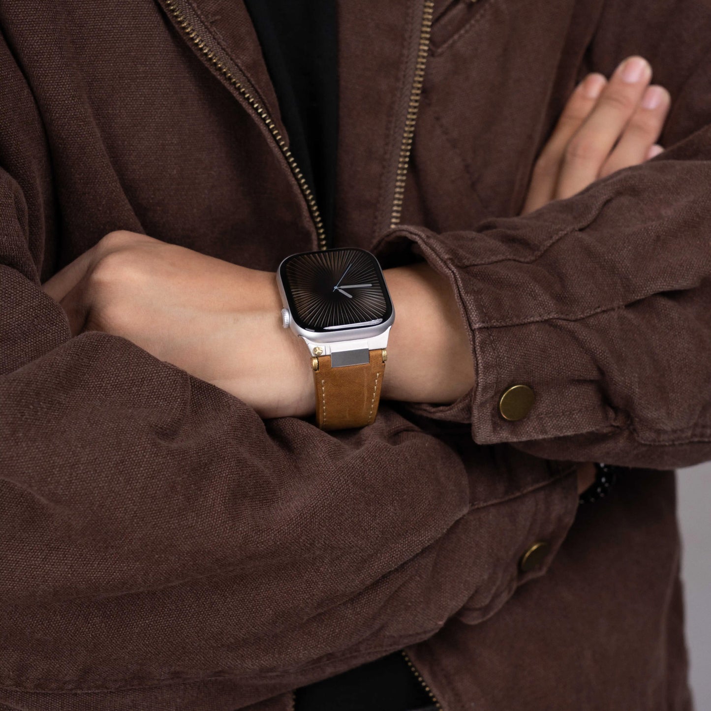 Mecha Leather Folding Clasp Band for Apple Watch