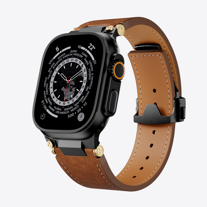 Mecha Leather Folding Clasp Band for Apple Watch