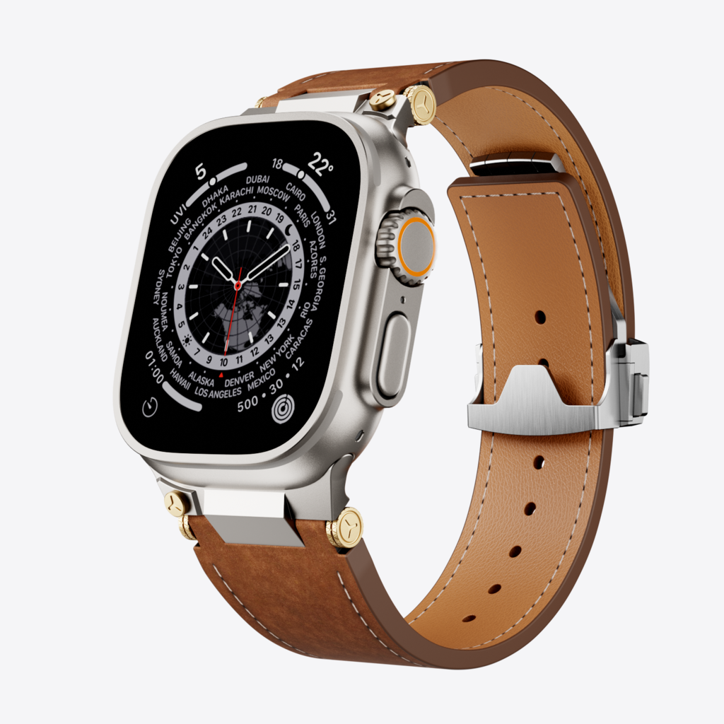 Mecha Leather Folding Clasp Band for Apple Watch