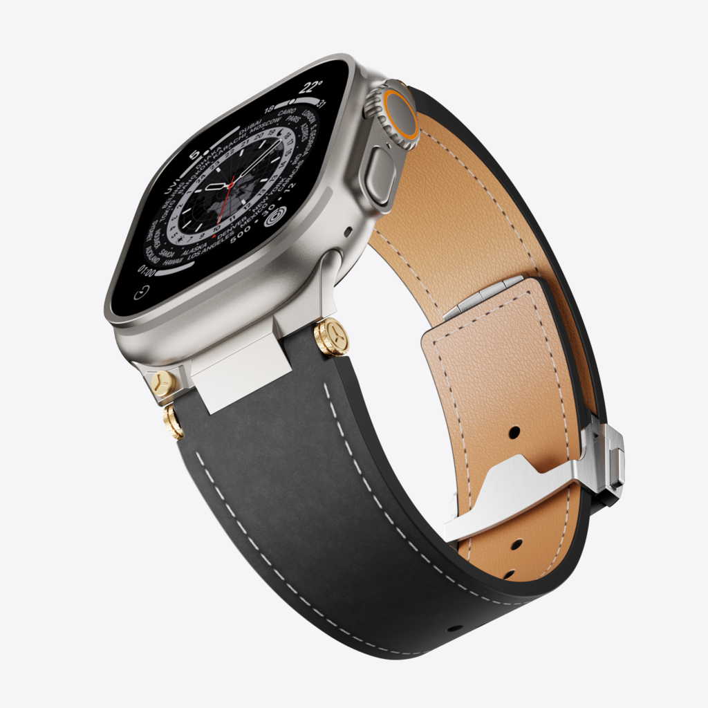 Mecha Leather Folding Clasp Band for Apple Watch