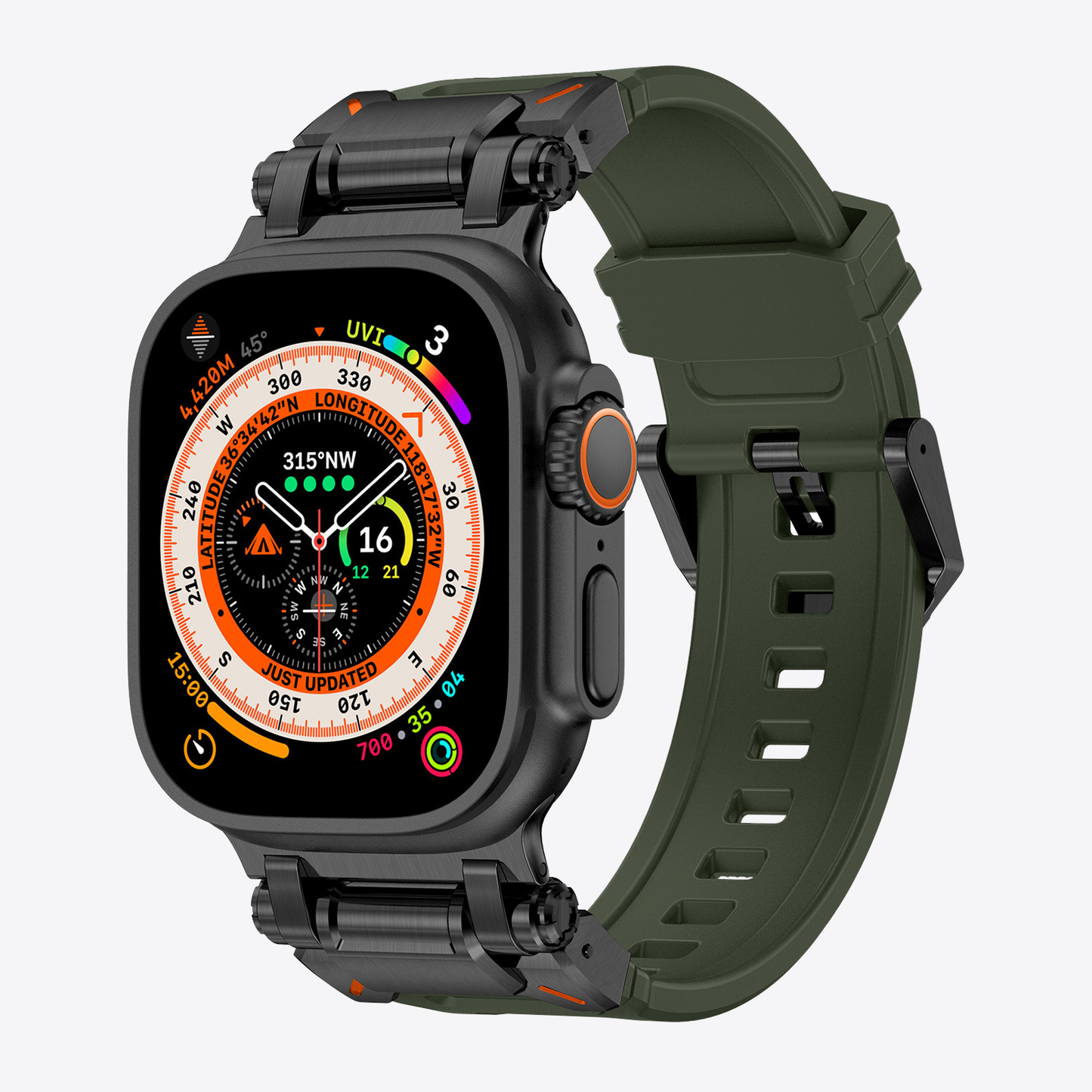 Titanium-Style Rugged Silicone Band for Apple Watch