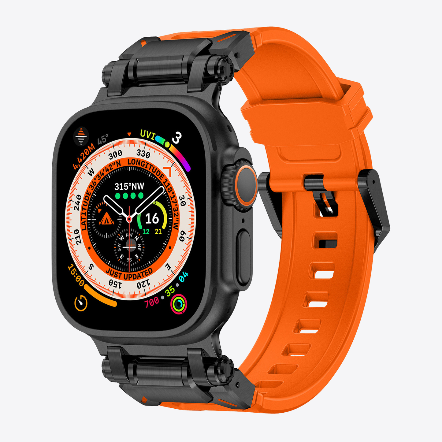 Titanium-Style Rugged Silicone Band for Apple Watch