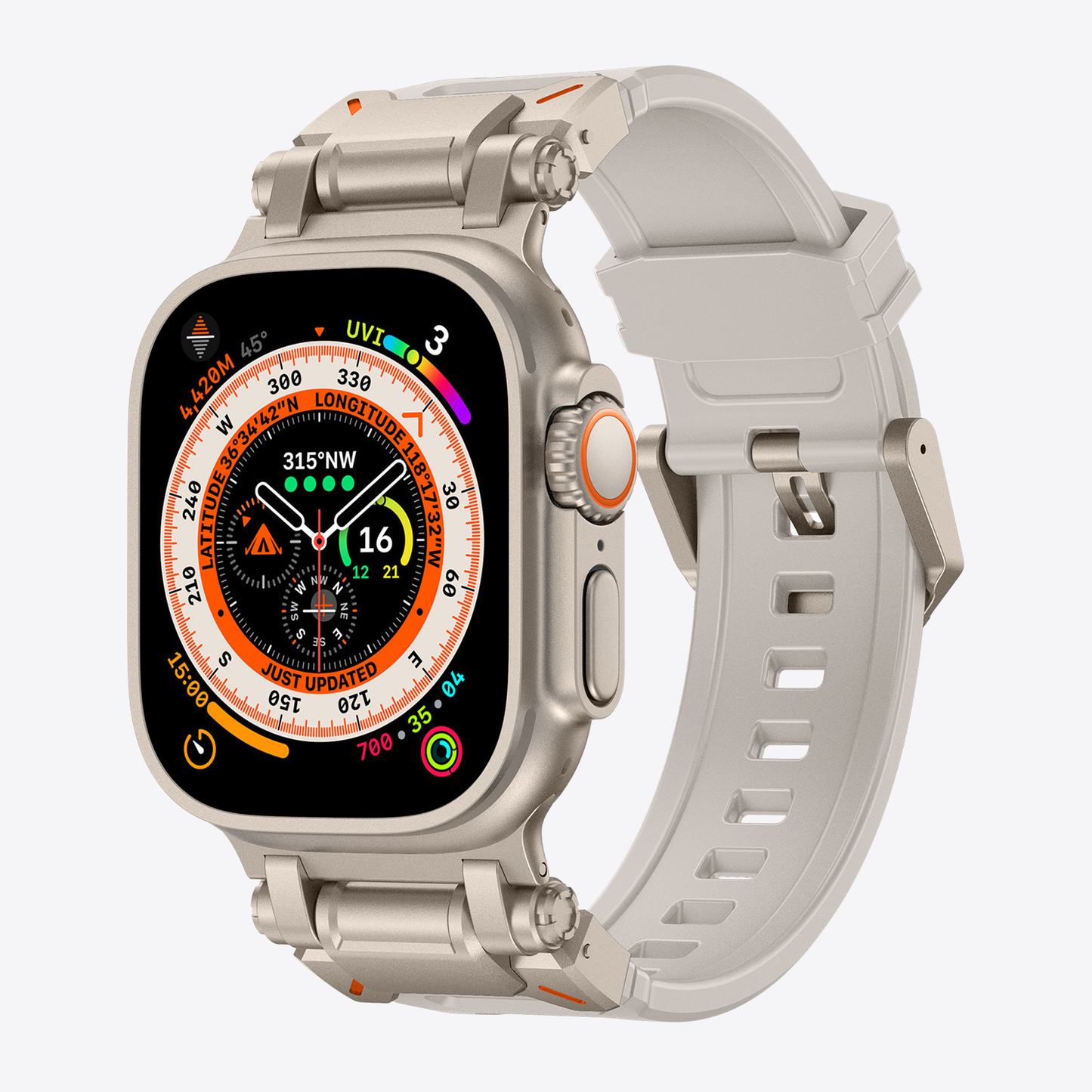 Titanium-Style Rugged Silicone Band for Apple Watch