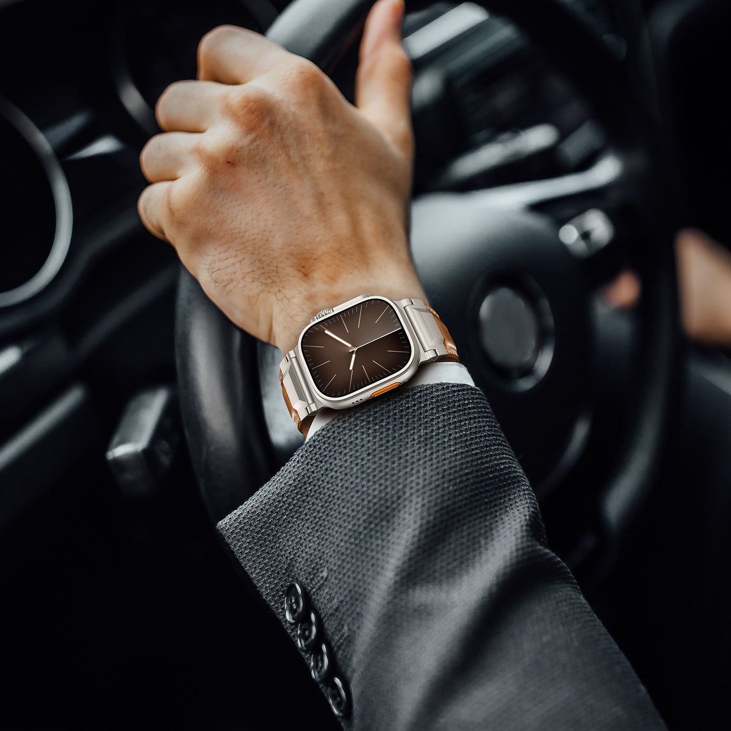 Vintage Leather Metal Lug Band for Apple Watch