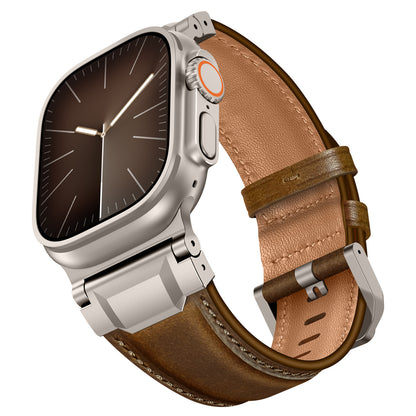 Vintage Leather Metal Lug Band for Apple Watch
