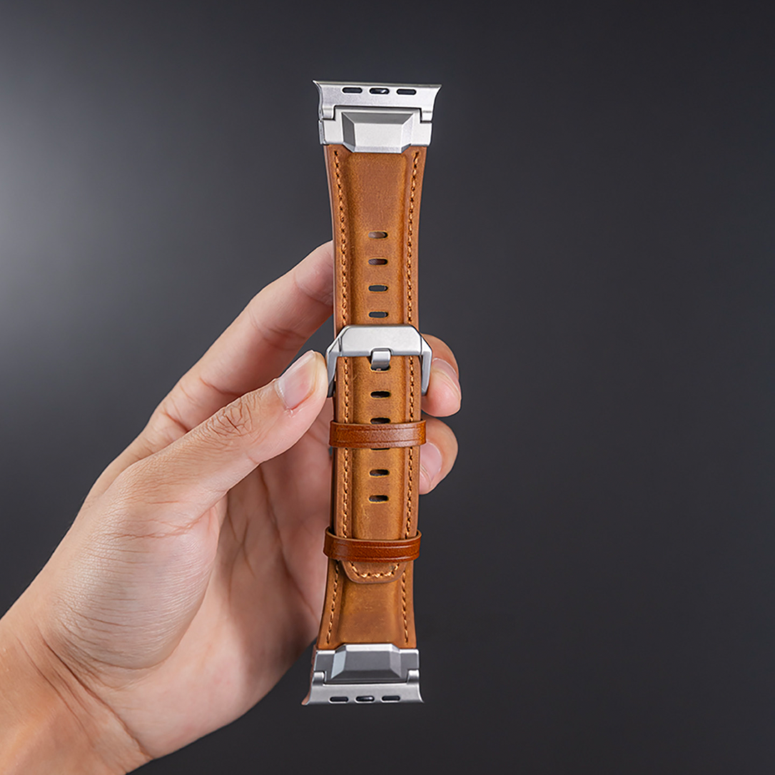 Vintage Leather Metal Lug Band for Apple Watch