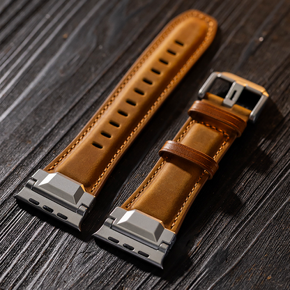 Vintage Leather Metal Lug Band for Apple Watch