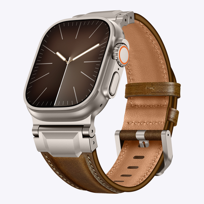 Vintage Leather Metal Lug Band for Apple Watch