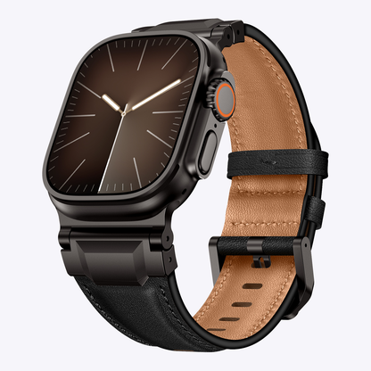 Vintage Leather Metal Lug Band for Apple Watch