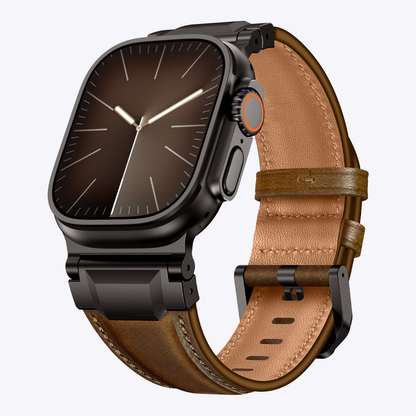 Vintage Leather Metal Lug Band for Apple Watch